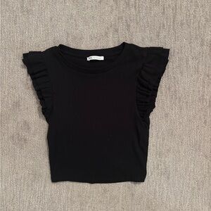 Zara Black Crop Top with Ruffled Sleeves